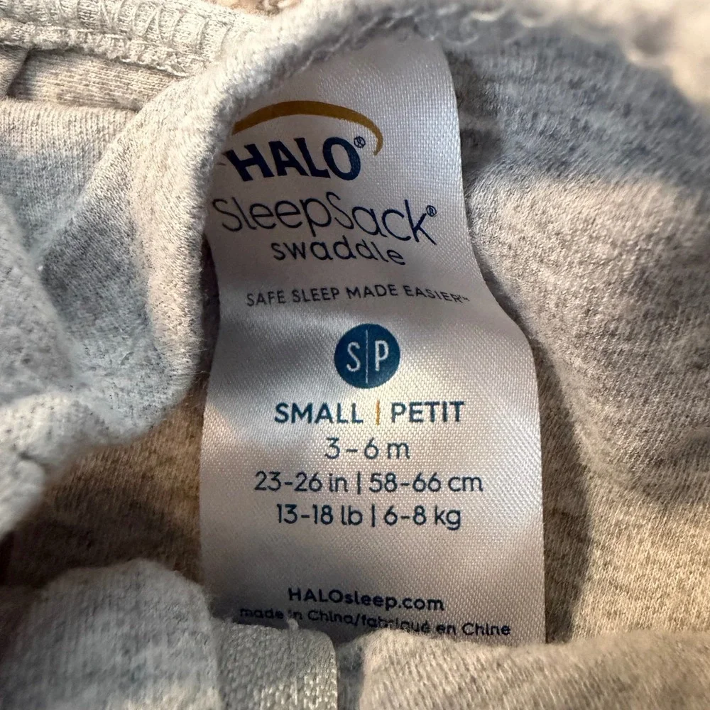 HALO SleepSack Swaddle Heather Gray Cotton 3-Way Adjustable Small 3-6 Months